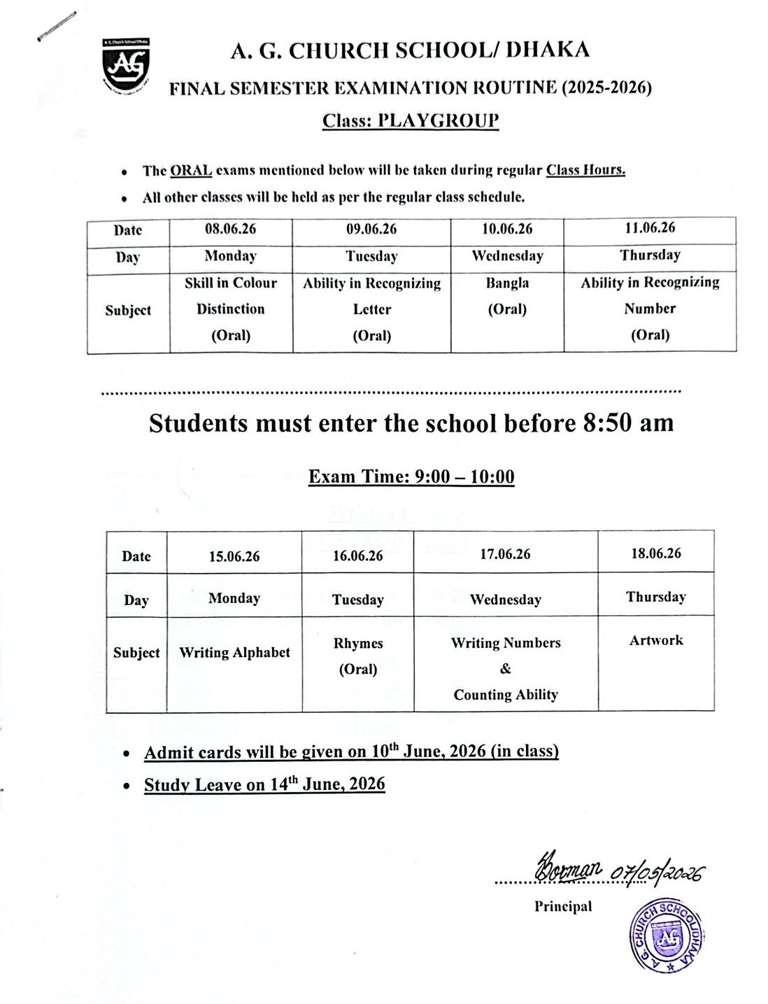 Final Semester 2025-2026 English Medium Class Playgroup